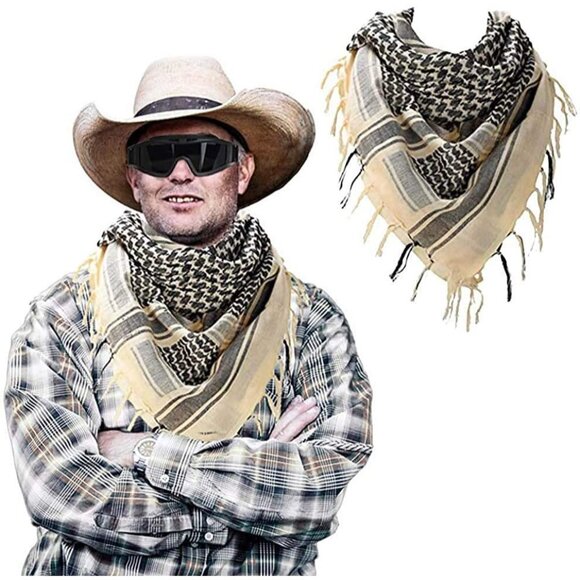 ⚡Men Beige 100% Cotton Military Shemagh Tactical Desert Keffiyeh Scarf Wrap - Picture 8 of 8